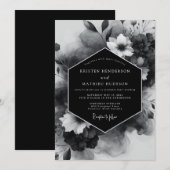 Invitation Mariage Opulent à Fleurs Noires (Devant / Derrière)