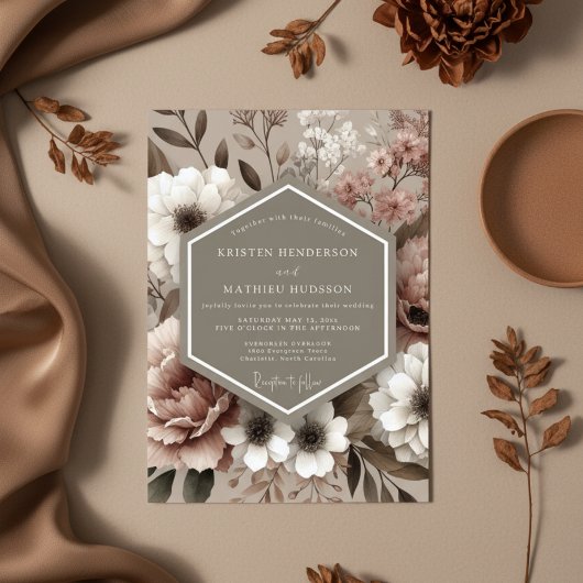 Invitation Mariage Opulent à la Fleur de Rosé
