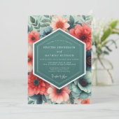 Invitation Mariage Opulent à la Flore de Corail Sarcelle (Debout devant)