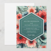 Invitation Mariage Opulent à la Flore de Corail Sarcelle (Devant / Derrière)