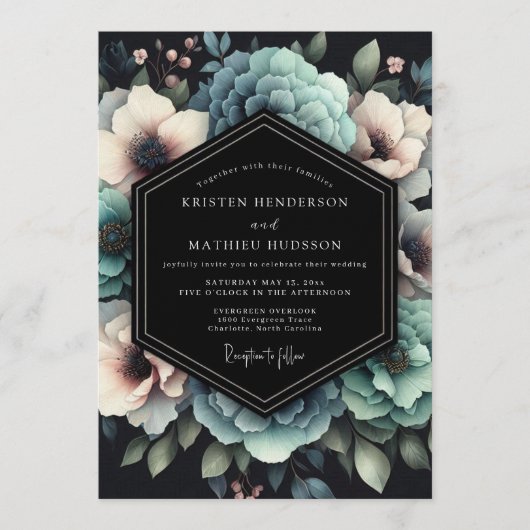 Invitation Mariage opulent Anémone sarcelle (Devant)
