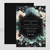 Invitation Mariage opulent Anémone sarcelle (Devant / Derrière)