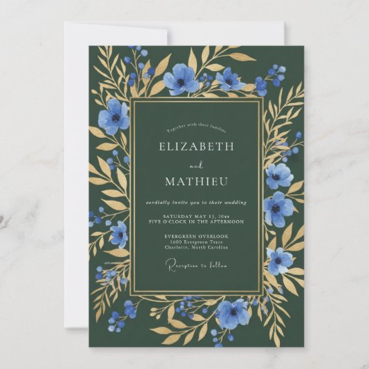 Invitation Mariage Opulent Anémone Vert Forêt (Devant)