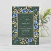 Invitation Mariage Opulent Anémone Vert Forêt (Debout devant)