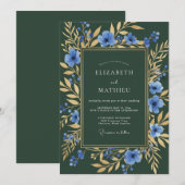 Invitation Mariage Opulent Anémone Vert Forêt (Devant / Derrière)