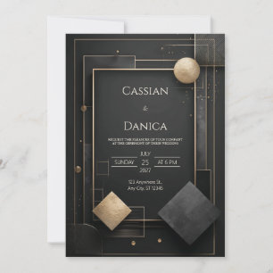 Invitation Mariage Opulent Art Déco Géométrique Or Noir