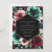 Invitation Mariage Opulent aux Fleurs de Teinte Turquoise (Devant)
