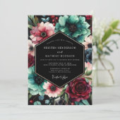 Invitation Mariage Opulent aux Fleurs de Teinte Turquoise (Debout devant)