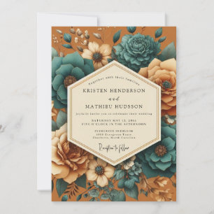 Invitation Mariage Opulent aux Fleurs Orange Brûlé