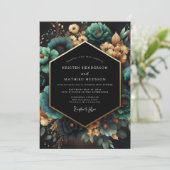 Invitation Mariage Opulent Botanique Sarcelle (Debout devant)