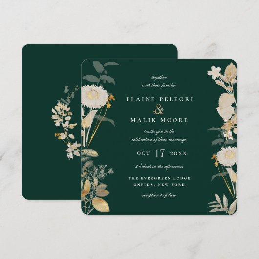 Invitation Mariage opulent dans le jardin doré (Devant / Derrière)