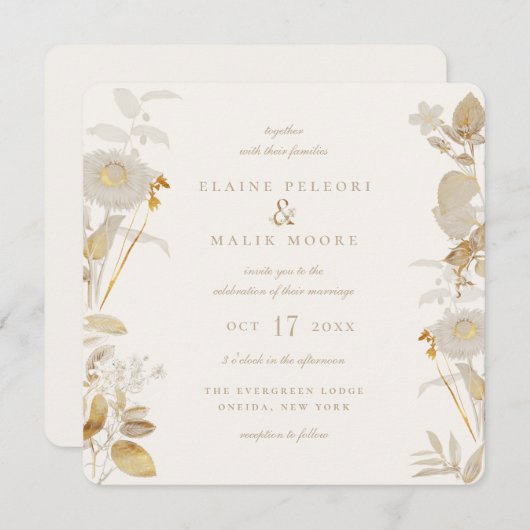 Invitation Mariage opulent dans le jardin doré (Devant / Derrière)