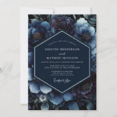 Invitation Mariage Opulent Fleur Bleu Profond (Devant)