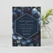 Invitation Mariage Opulent Fleur Bleu Profond (Debout devant)