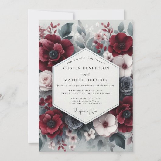 Invitation Mariage Opulent Fleur de Bourgogne (Devant)