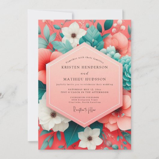 Invitation Mariage Opulent Fleur de Corail (Devant)