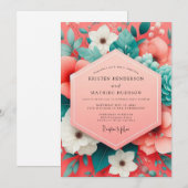 Invitation Mariage Opulent Fleur de Corail (Devant / Derrière)