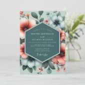 Invitation Mariage Opulent Fleur de Corail Sarcelle (Debout devant)