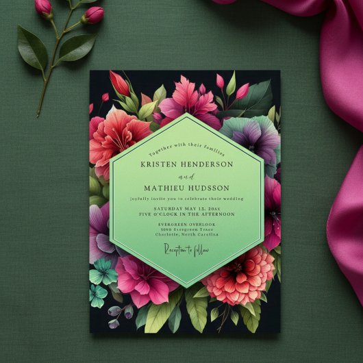 Invitation Mariage Opulent Fleur Émeraude
