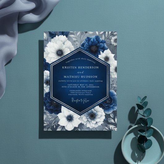 Invitation Mariage Opulent Fleur Indigo