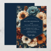 Invitation Mariage Opulent Fleur Navy Profonde (Devant / Derrière)