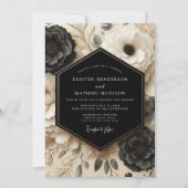 Invitation Mariage Opulent Fleur Noir Crème (Devant)