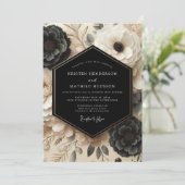 Invitation Mariage Opulent Fleur Noir Crème (Debout devant)