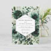 Invitation Mariage Opulent Fleurs Vert Profond (Debout devant)