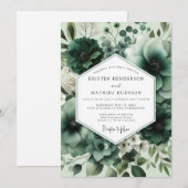 Invitation Mariage Opulent Fleurs Vert Profond (Devant / Derrière)