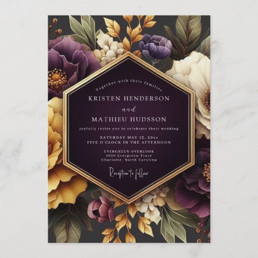 Invitation Mariage Opulent Flora Plum Gold (Devant)