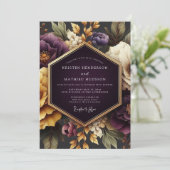 Invitation Mariage Opulent Flora Plum Gold (Debout devant)