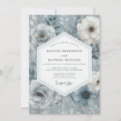 Invitation Mariage Opulent Floral Bleu Ardoise (Devant)