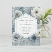 Invitation Mariage Opulent Floral Bleu Ardoise (Debout devant)