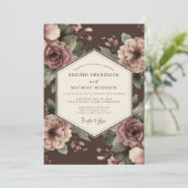Invitation Mariage Opulent Floral Prune Profond (Debout devant)