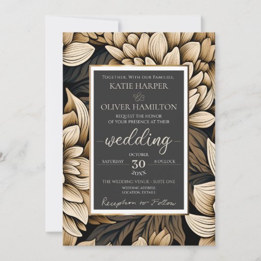Invitation Mariage opulent Gold & Champagne en soie (Devant)