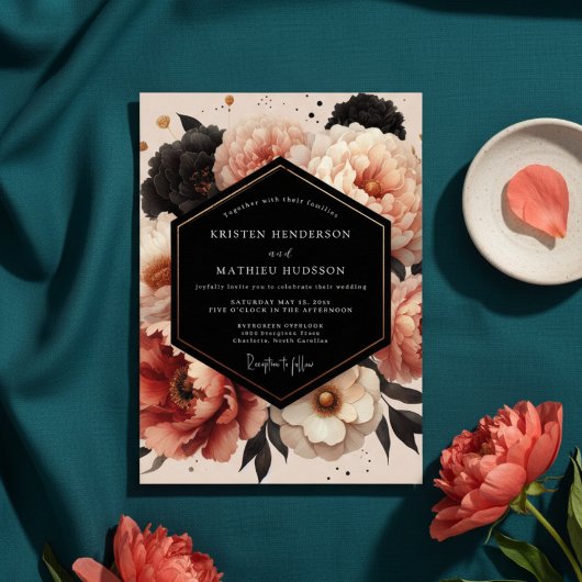 Invitation Mariage Opulent Pivoine Corail