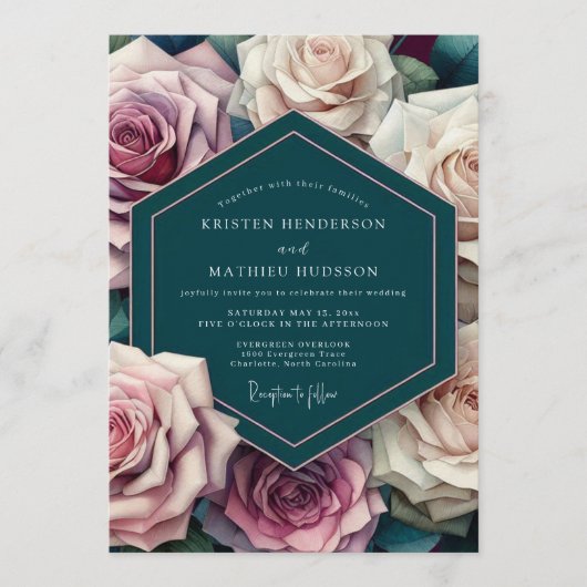 Invitation Mariage Opulent Sarcelle Mauve (Devant)