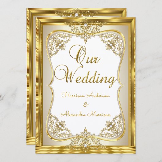 Invitation Mariage Or Blanc beige Crème Perle (Devant / Derrière)