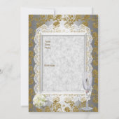 Invitation Mariage Or Blanc dentelle antique bague florale (Dos)