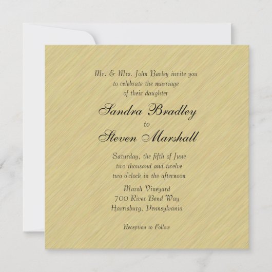 Invitation Mariage or brossé doux (Devant)