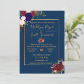 Invitation Mariage Or Cadre Bourgogne Navy Or (Debout devant)