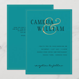 Invitation Mariage Or Classic Turquoise Seaglass intemporel