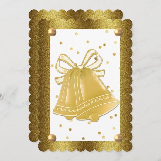 Invitation Mariage Or Cloches Scalloped Élégant (Devant / Derrière)