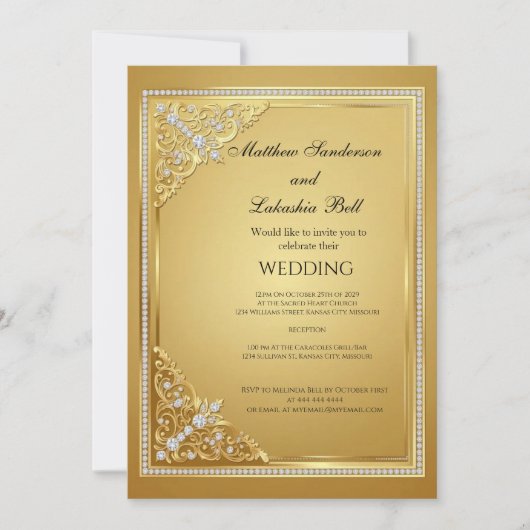 Invitation Mariage Or Diamants Élégant (Devant)