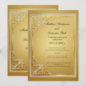 Invitation Mariage Or Diamants Élégant (Devant / Derrière)