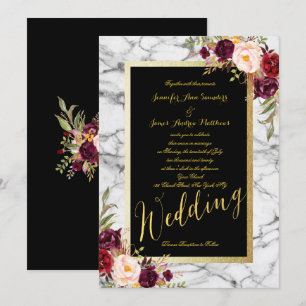Invitation Mariage or en marbre gris de Bourgogne