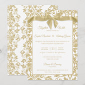 Invitation Mariage or et blanc Damask et Bow (Devant / Derrière)