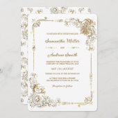 Invitation Mariage Or et blanc modifiable (Devant / Derrière)