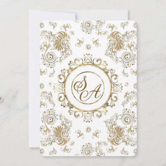Invitation Mariage Or et blanc modifiable (Dos)