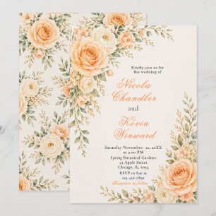 Invitation Mariage Or et Pêche au Champagne